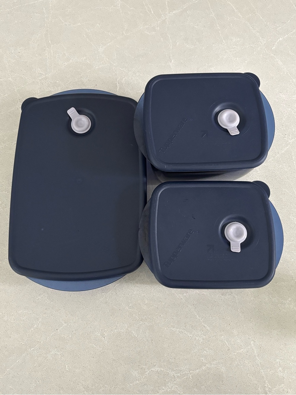 Tupperware Vent 'N Serve 3-Piece Microwave Set Indigo Dark Blue